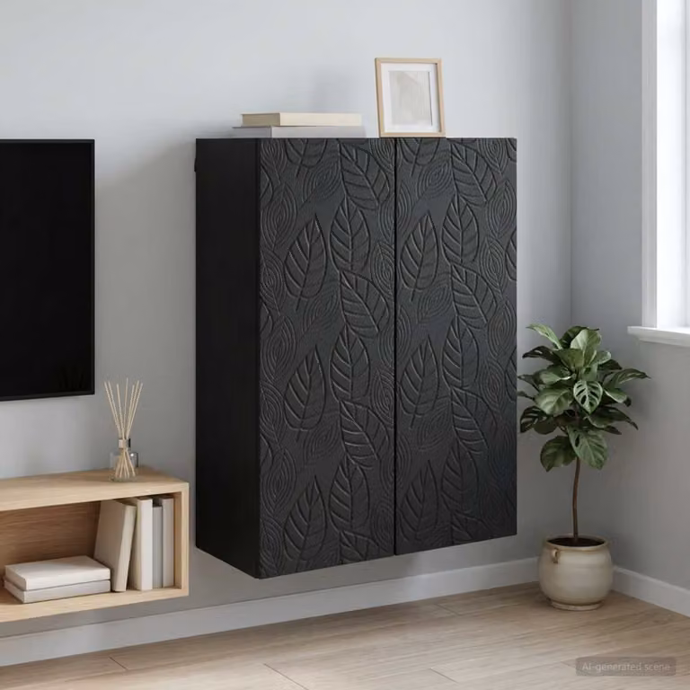 Mobiletto a muro vidaXL in MDF nero con ante a battente e ripiani interni L: 66 cm, P: 34,5 cm, H: 90 cm