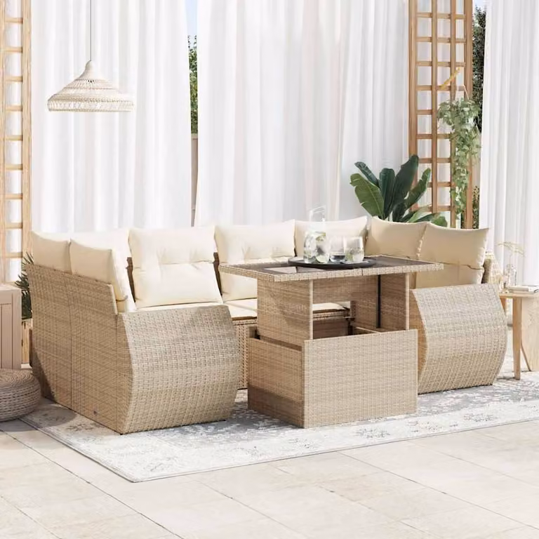 Maison Exclusive - Set da giardino 7 pezzi con cuscini Beige Poly Rattan