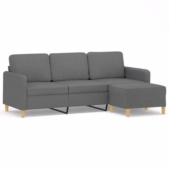 Divano da soggiorno moderno DESIGN IN a 3 posti con poggiapiedi coordinato in tessuto grigio L: 198 cm, P: 80 cm, H: 77 cm – 1
