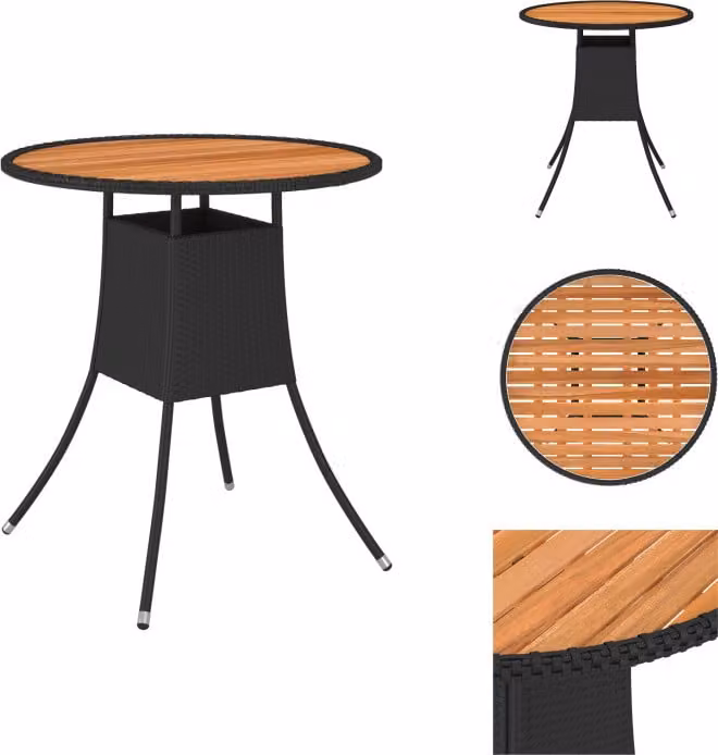 vidaXL Tavolo da pranzo da giardino nero Ø 70 cm in poly rattan legno massiccio di acacia - Tavoli da giardino