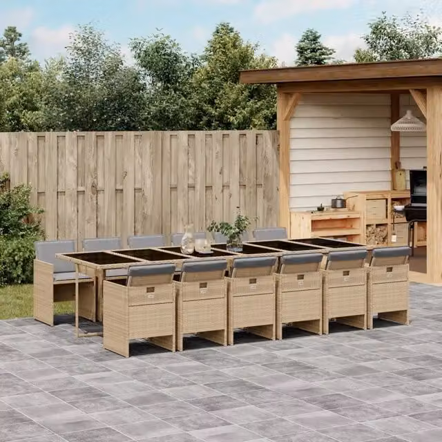 Set Pranzo da Giardino 13 pz con Cuscini Beige Misto Polyrattan 3277715