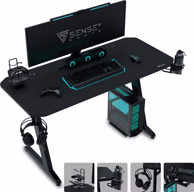 SENSE7 Nomad Basic Tavolo da gioco Scrivania 100x50 cm Tavolo per computer Tavolo per PC Scrivania da gaming Scrivania piccola Tavolo per laptop Camera dei ragazzi Nero