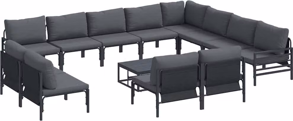 Set Divano da Giardino con cuscino 13 pcs Nero Acciaio