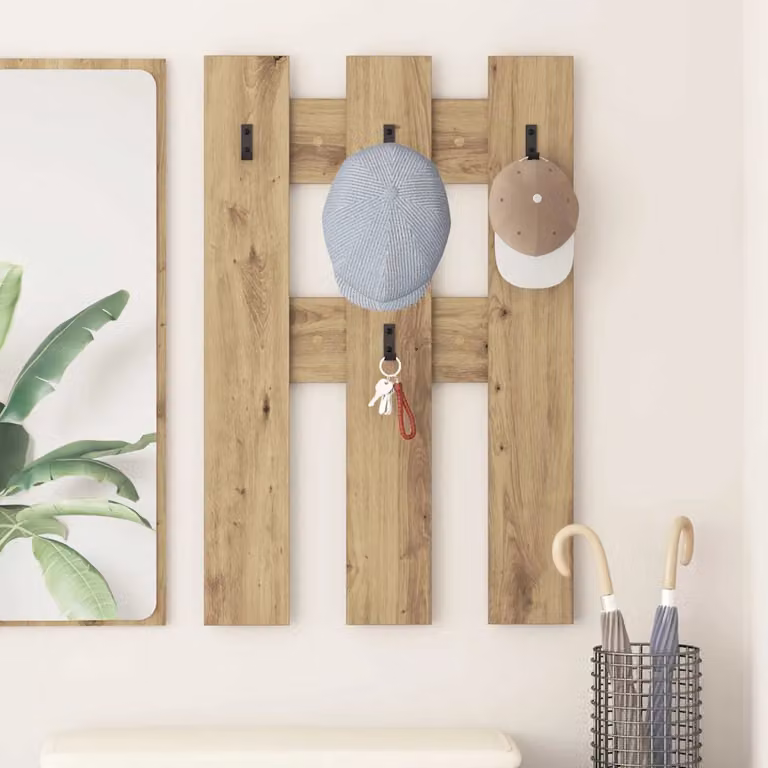 vidaXL Appendiabiti a muro in legno Rovere marrone L 100 x H 65 x P 3 cm