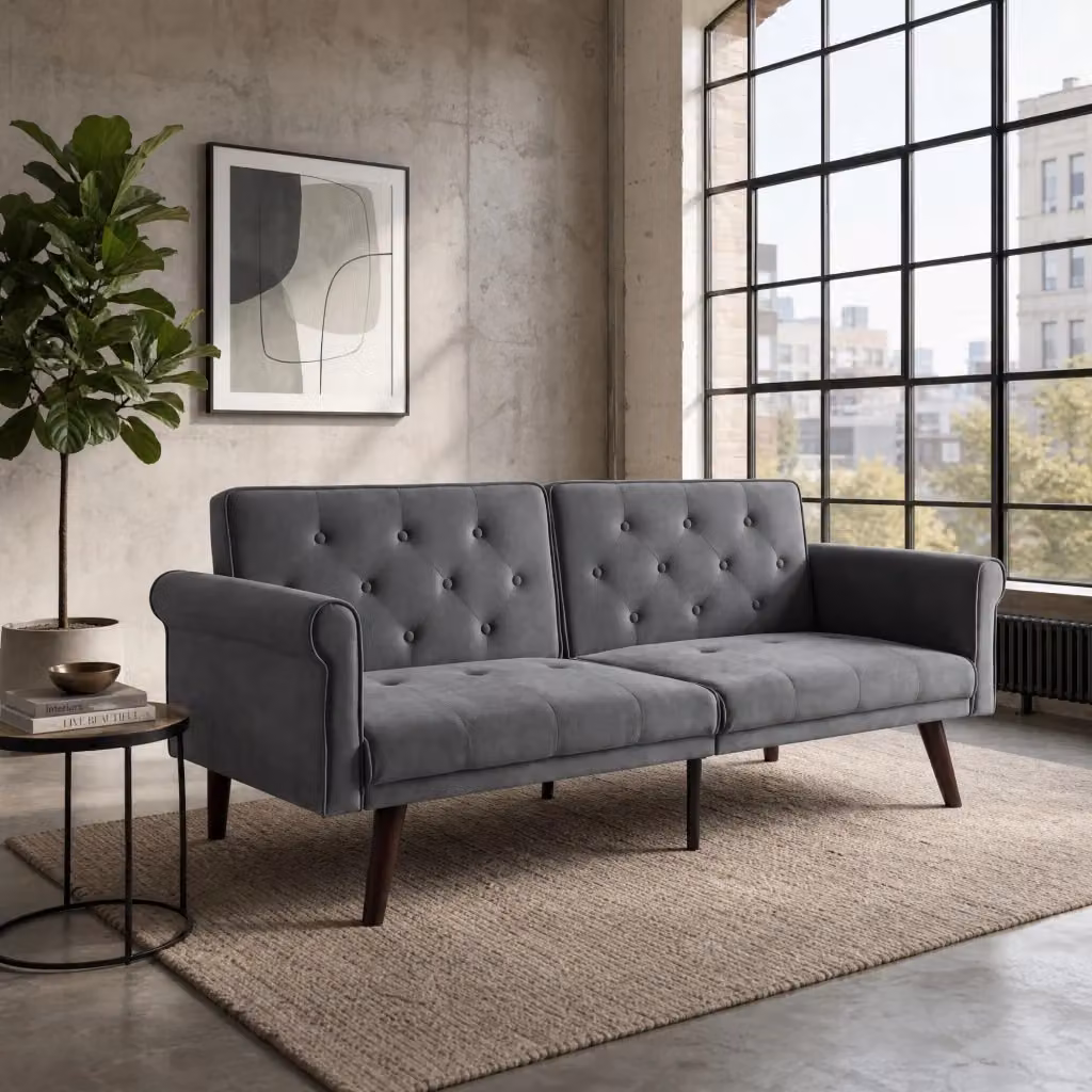 Divano letto MIVRAY a 2 posti in velluto grigio con schienali regolabili e funzione click-clack – 2