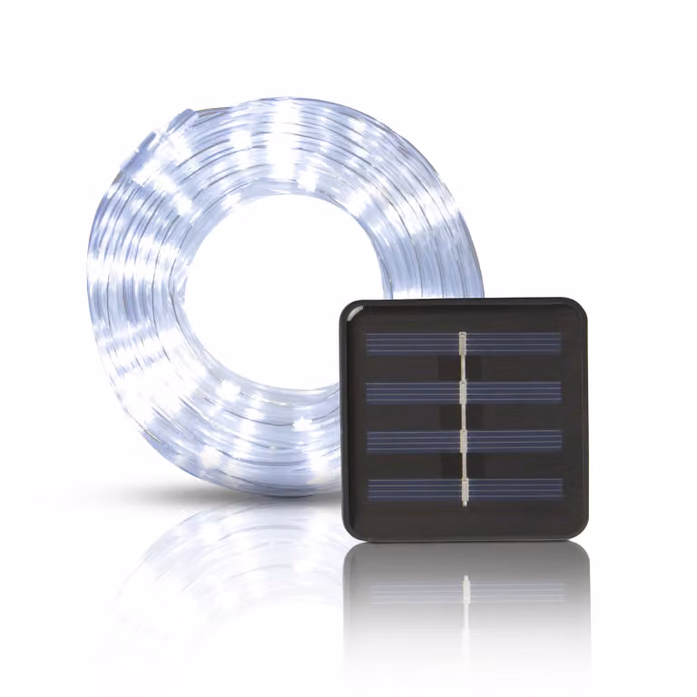 Fata solare, 5 m incl. sensore crepuscolare, 50 LED bianco freddo con 2 modalità, per uso interno ed esterno, resistente agli spruzzi IP44