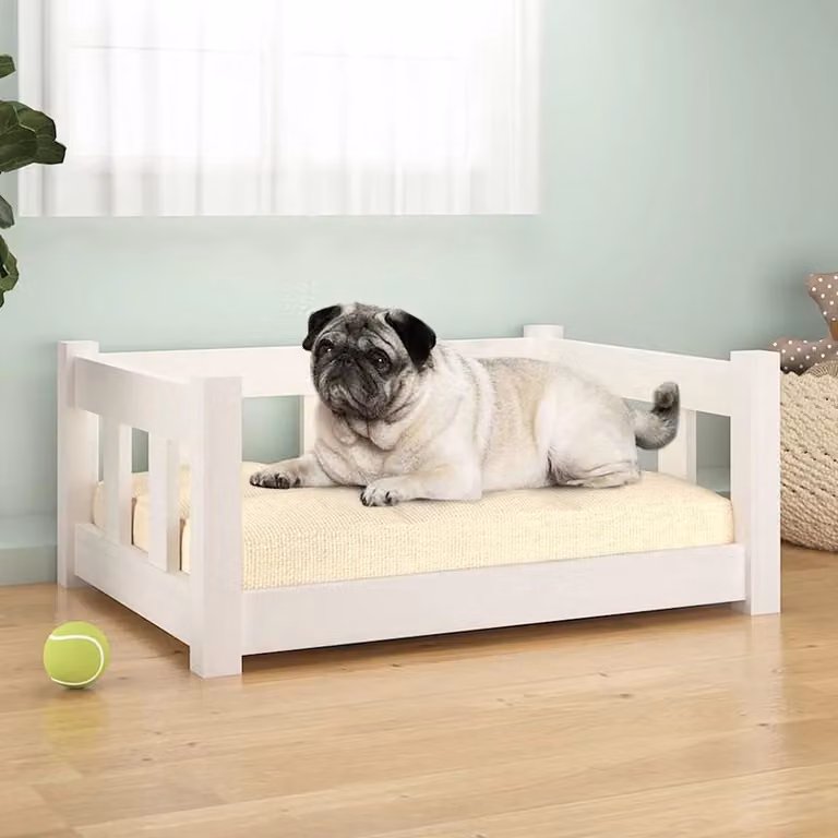 Cuccia per cani vidaXL in legno di pino massello bianca L: 65,5 cm, P: 50,5 cm, H: 28 cm