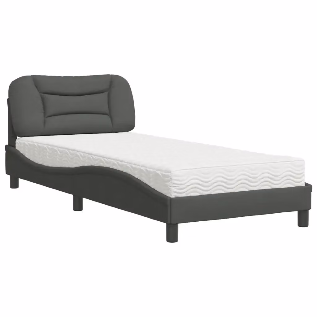 Letto con Materasso Hvar vidaXL in Tessuto Grigio e Bianco L/P/H: 90 x 190 cm – 2