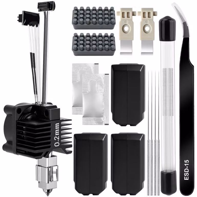Hotend da 0,2 mm interamente in metallo con ventola per P1S - kit comprensivo di base in silicone, tagliafili, spazzola e aghi