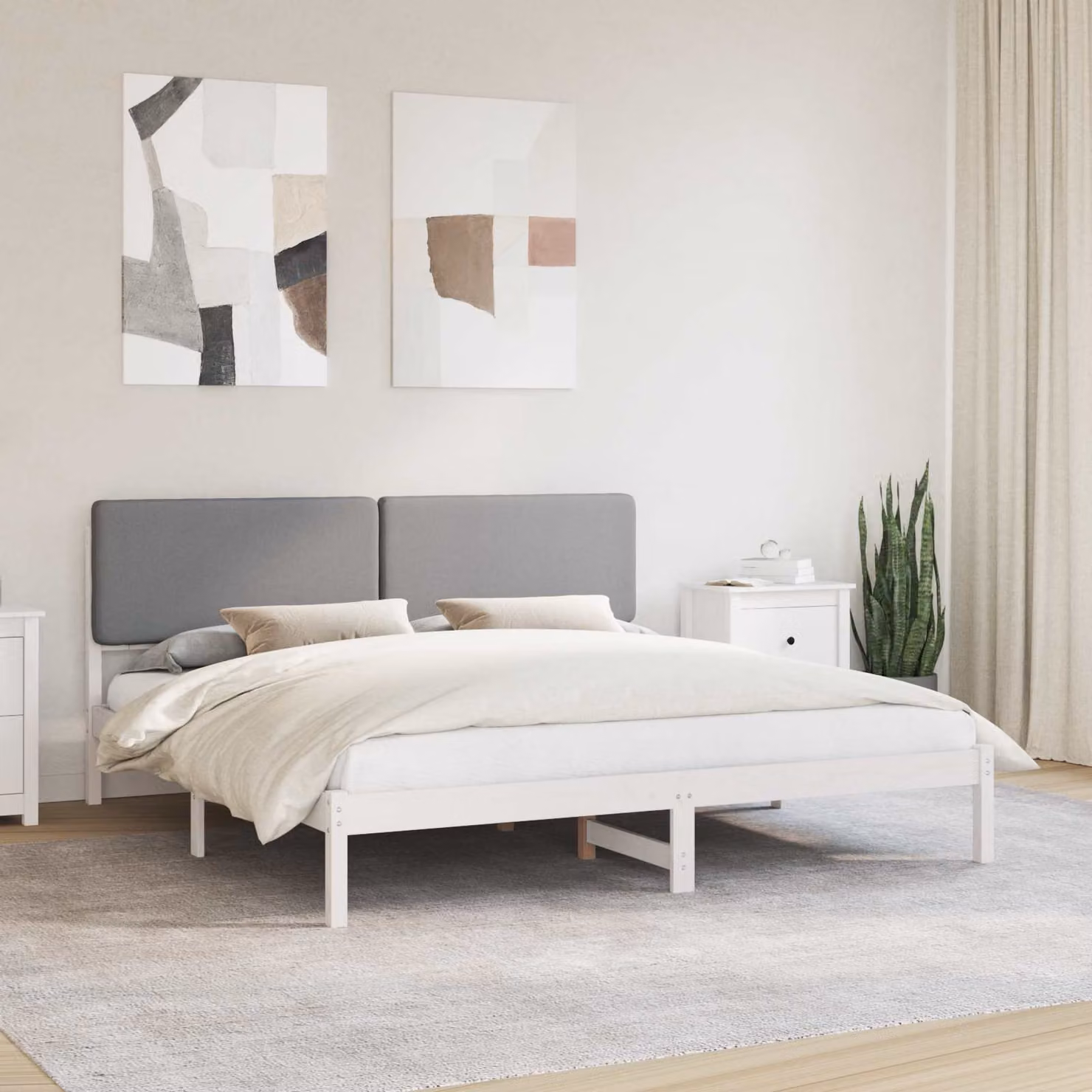 Letto con testiera rivestita vidaXL in legno e tessuto grigio 180 x 200 cm – 1