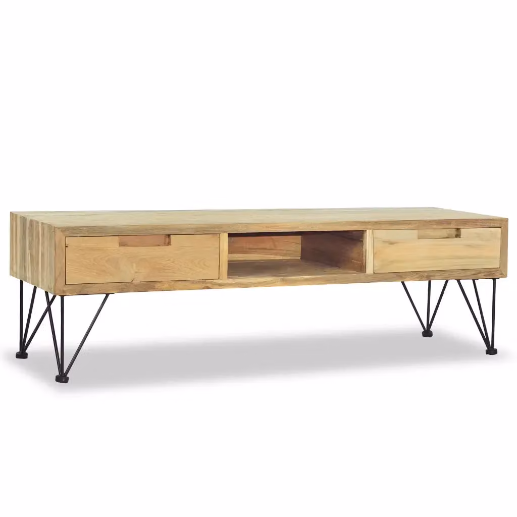 Mobile Porta TV vidaXL in Legno di Teak Marrone con Ripiani per Media, L 120 x P 35 x H 35 cm – 2