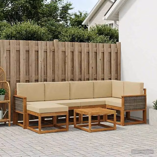 Set di divani da esterno 7 pz Naturale e Beige 3385369