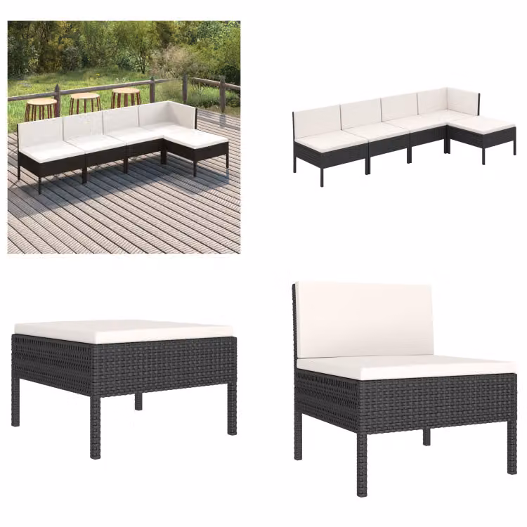 vidaXL set salotto da giardino 5 pezzi con cuscini in poly rattan nero - Set divano da giardino - Set divano da giardino - Set divano da giardino - Set divano da giardino