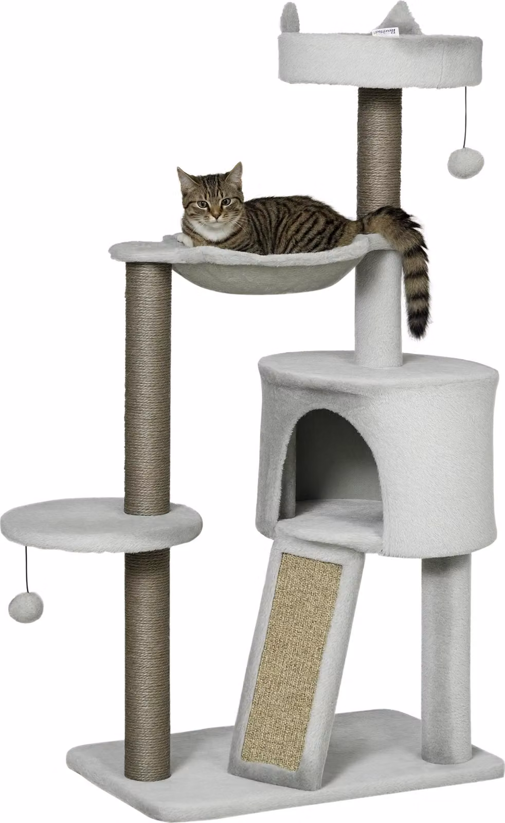 PawHut Tiragraffi da 113 cm con cuccia per gatti, grigio chiaro