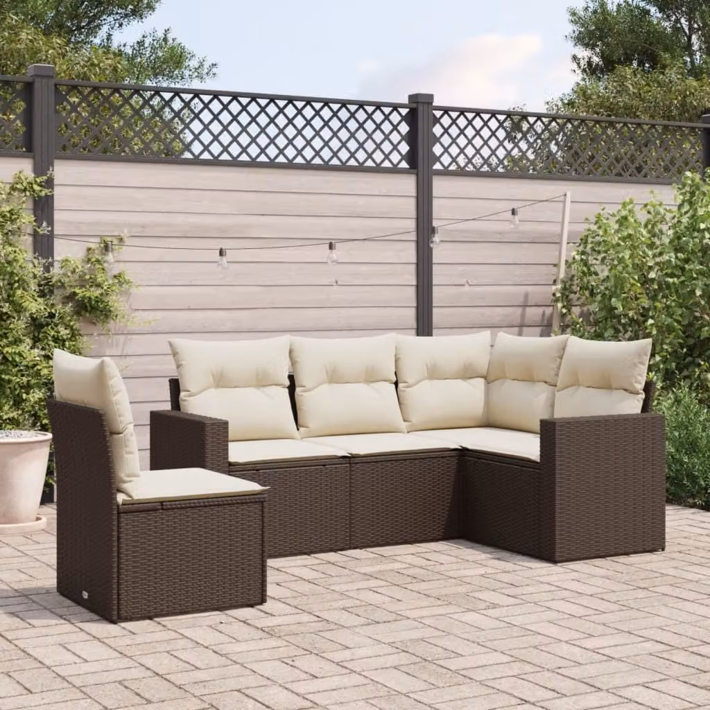 Maison Exclusive - Set Divano da Giardino 5 pz con Cuscini Marrone in Polyrattan