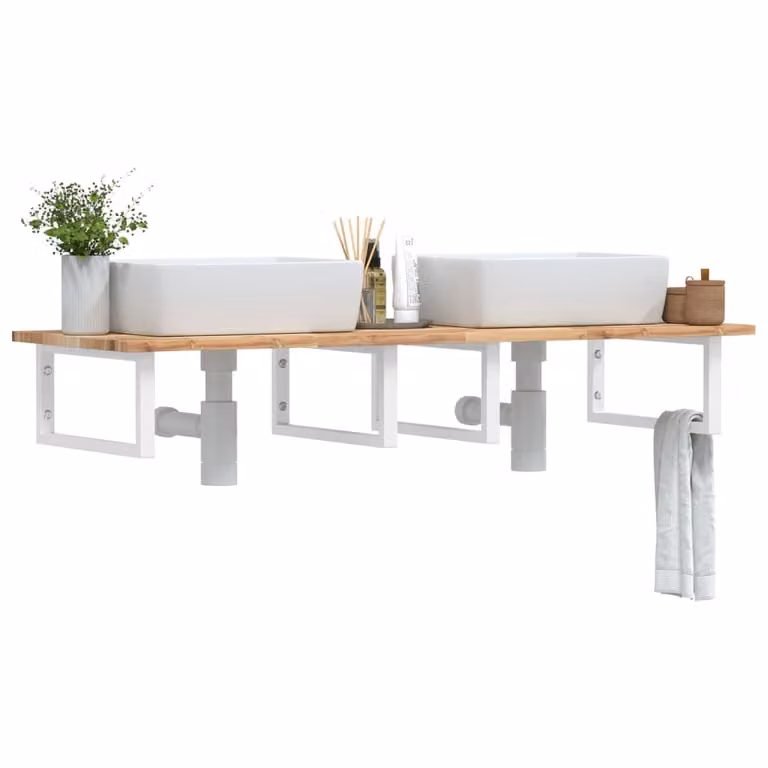 vidaXL Ripiano a Parete per Lavabo in Accacia e Metallo, Bianco e Marrone