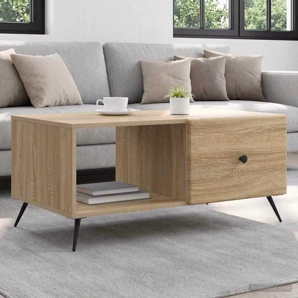 vidaXL Tavolino da salotto rettangolare in rovere marrone L: 90 cm, P: 50 cm, H: 40 cm