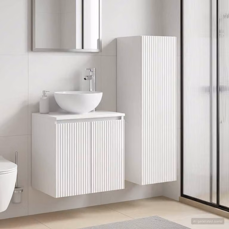 Set di mobili per il bagno vidaXL composto da mobile sottolavabo e pensile bianco lucido moderno