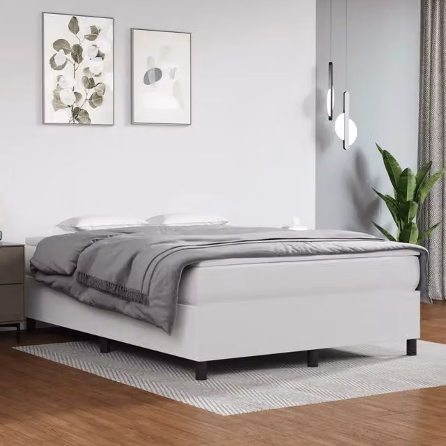 Letto a molle con materasso ibrido vidaXL in similpelle bianca L 140 cm x P 190 cm