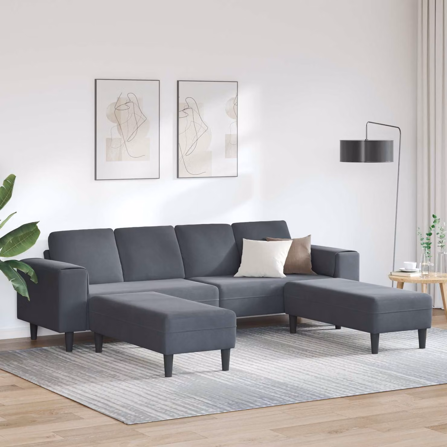vidaXL Divano angolare a U moderno in tessuto per soggiorno, 3 pezzi, Grigio e Nero, L/P/H: 250 x 188 x 76 cm