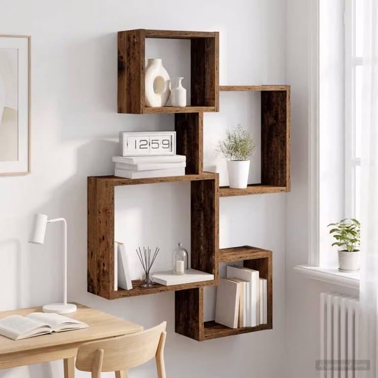 vidaXL Mensola Cubo da Parete in Legno Antico Marrone per Soggiorno e Ufficio