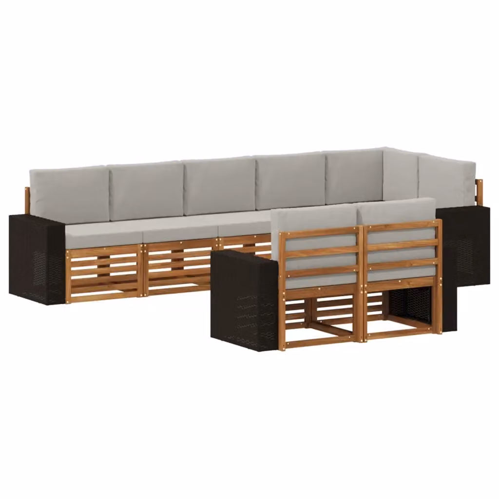 Set di divani da esterno vidaXL in legno di acacia con cuscini beige e grigio per giardino e terrazza, 8 pezzi – 2