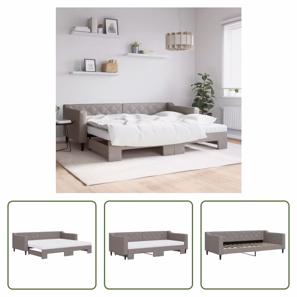 The Living Store Lettino allungabile con materassi Taupe 90x200 cm in tessuto