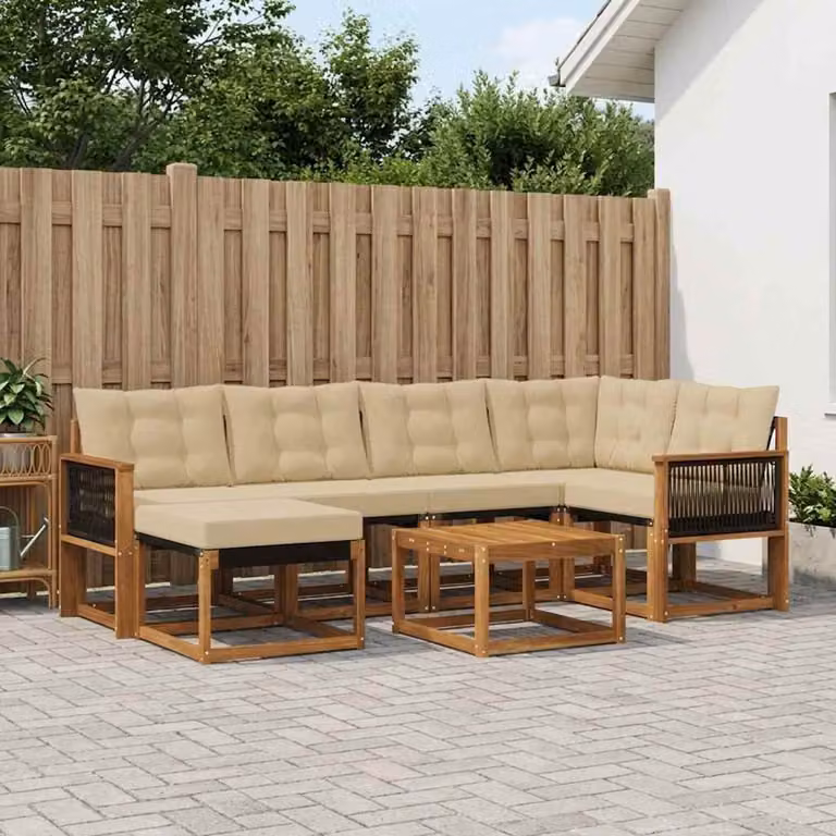 Set di divani da esterno vidaXL 7 pz in legno di acacia con cuscini beige e marrone