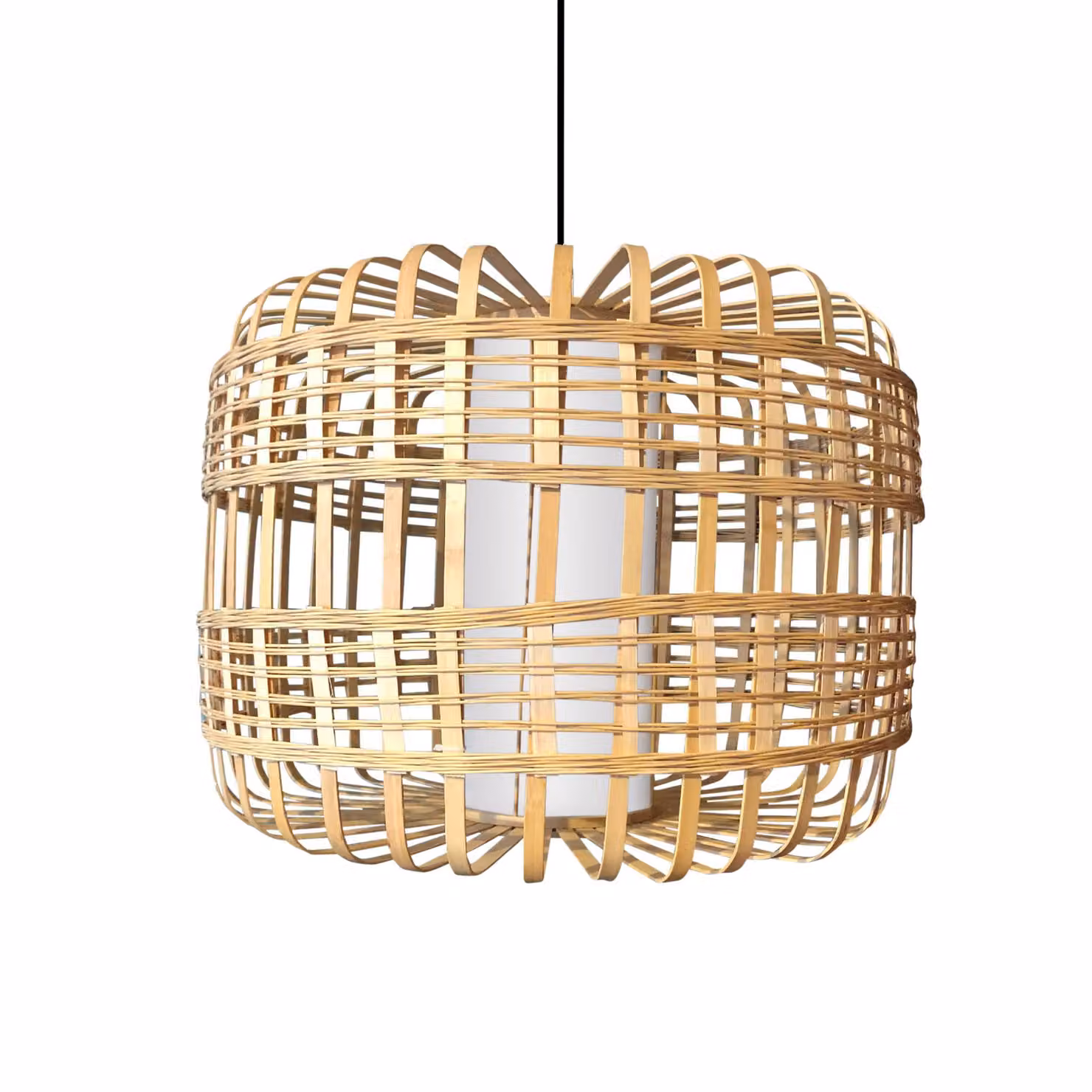 Fine Asianliving Bamboo Hanging Lamp Lampada a sospensione fatta a mano - Brittany D50xH40cm Lampada a sospensione Illuminazione Paralume di bambù Tessuto Lampada Illuminazione Rotan