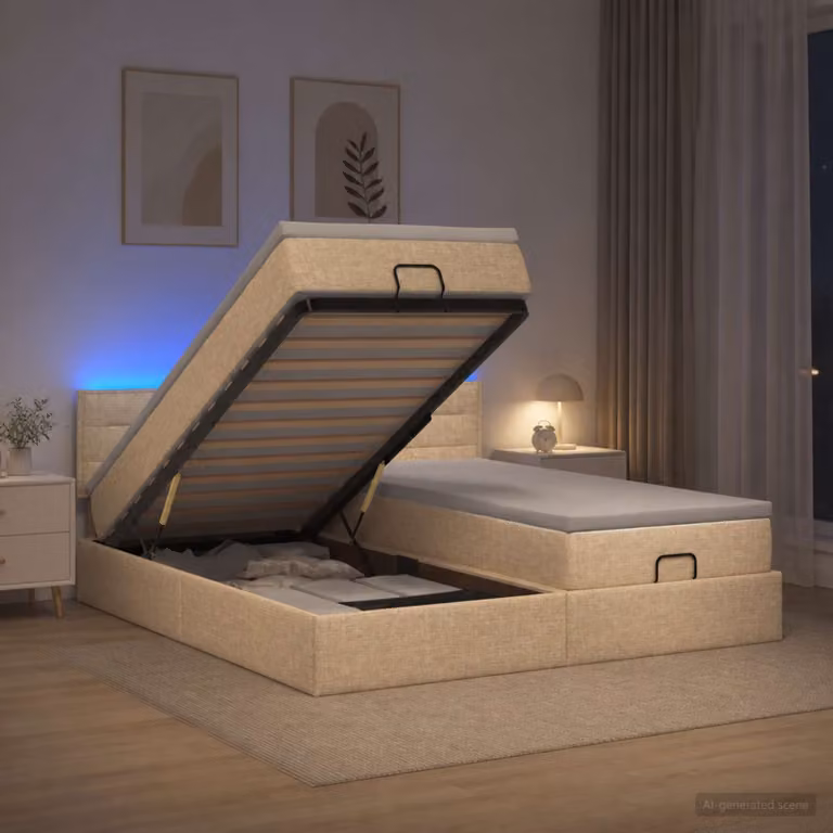 Letto Ottomano con Materasso e Illuminazione LED vidaXL, Colore Beige, L/P/H: 180 x 200 x 88 cm