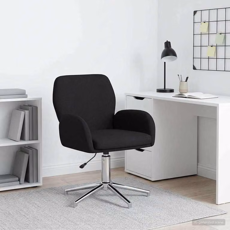 Sedia da scrivania girevole vidaXL in tessuto nero con braccioli, L/P/H: 54 x 58 x 90 cm