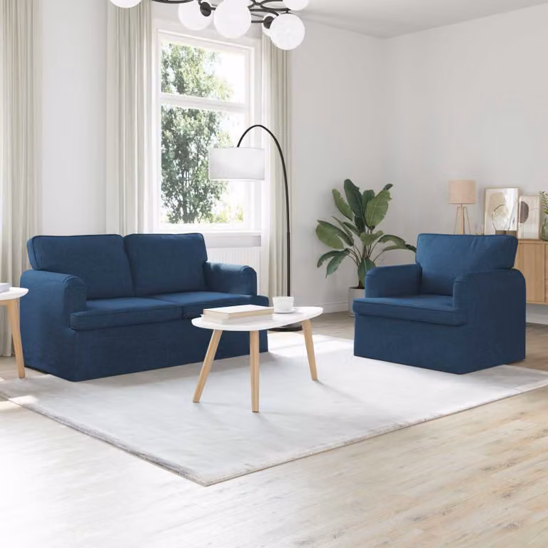 Set di 2 divani vidaXL in tessuto blu con struttura in metallo per soggiorno e camera da letto L: 144 cm, P: 80 cm, H: 85 cm