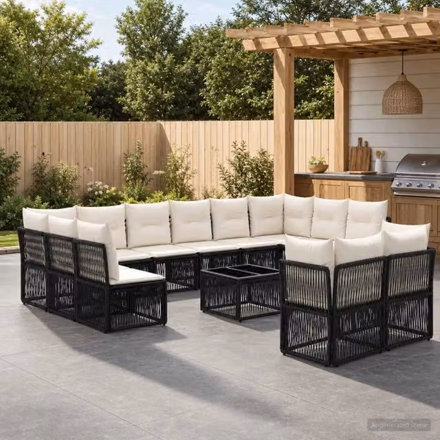 Set Divano da Giardino a L con Tavolino vidaXL, 13 Pezzi, Nero – 1