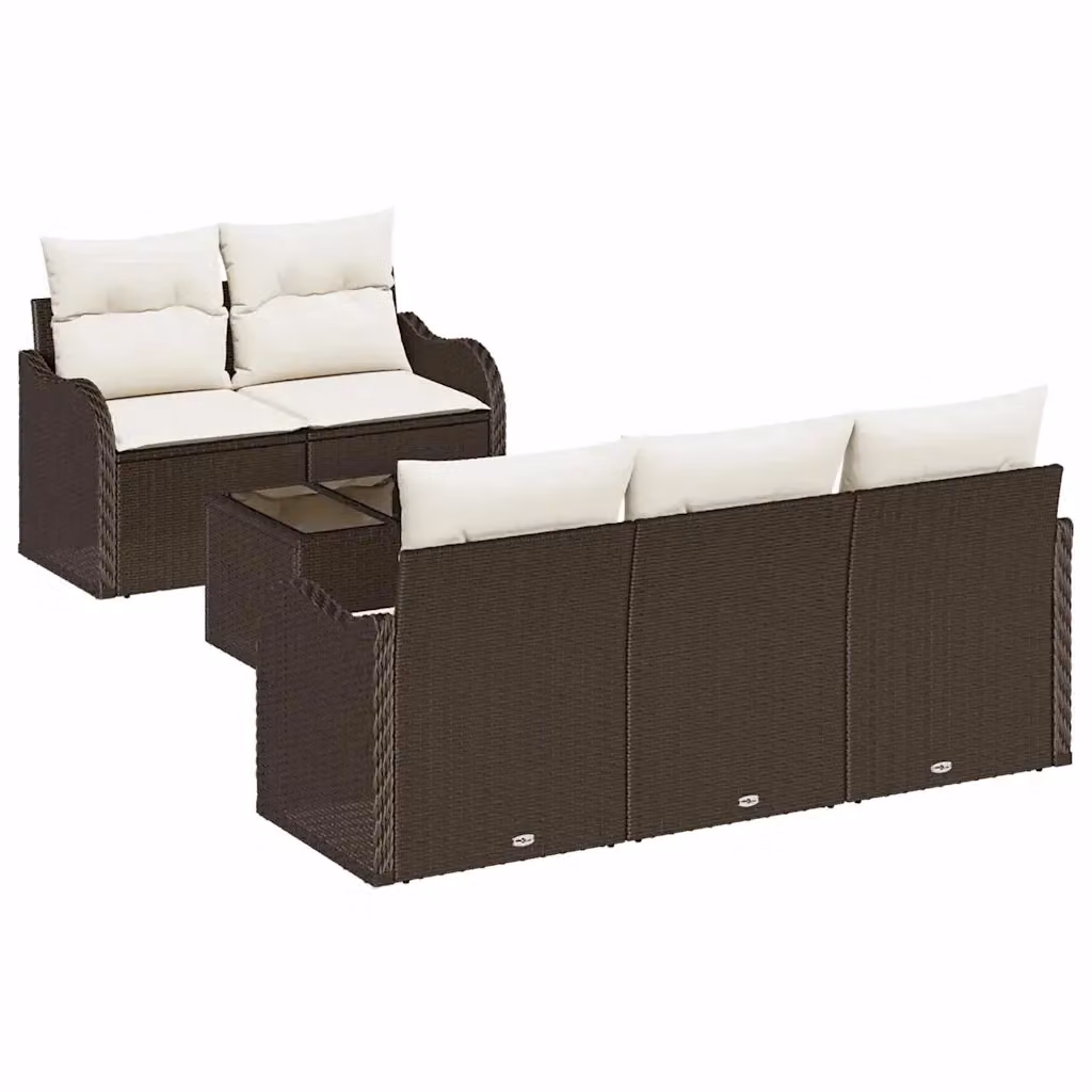 Set Divano da Giardino L-Shape vidaXL Marrone con Tavolino e Cuscini in Polyrattan e Acciaio – 2