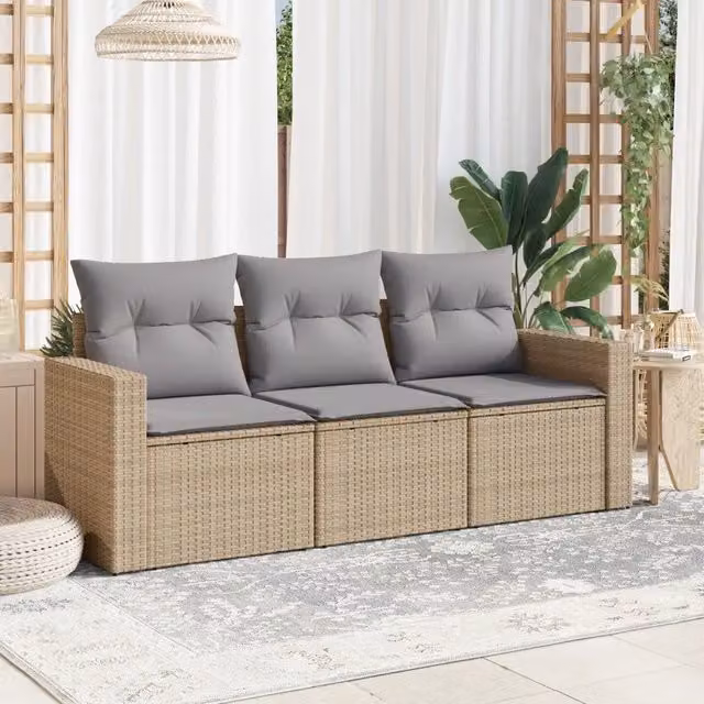 Set Divano da Giardino 3 pz con Cuscini-Sofa da Giardino-Divanetto da esterno Beige in Polyrattan 899677