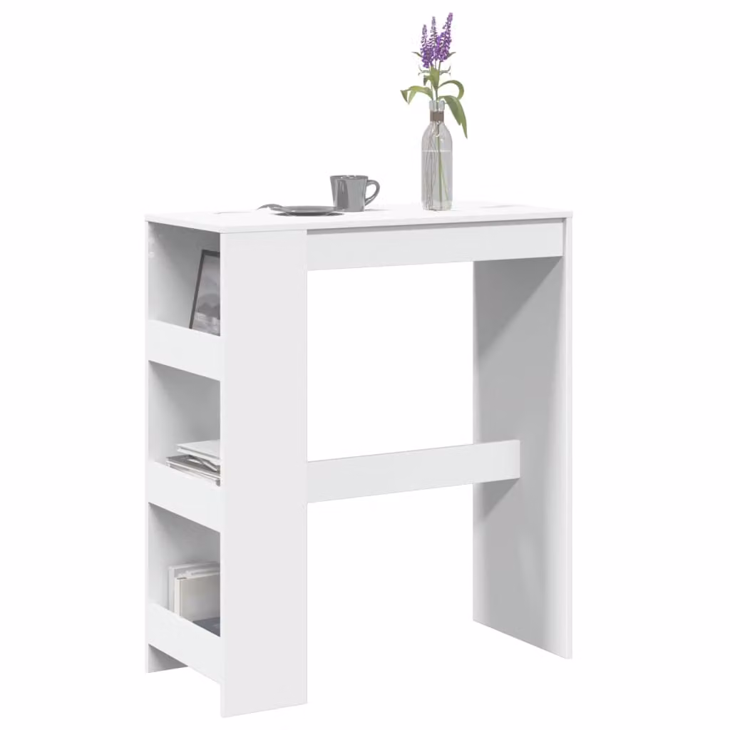 vidaXL Tavolo Bar Bianco con Rastrelliera in Legno e MDF L: 90 cm, P: 40 cm, H: 103,5 cm