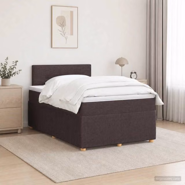 Letto box spring con materasso vidaXL in tessuto marrone e bianco con base a sollevamento L/P/H: 120 x 200 x 46 cm