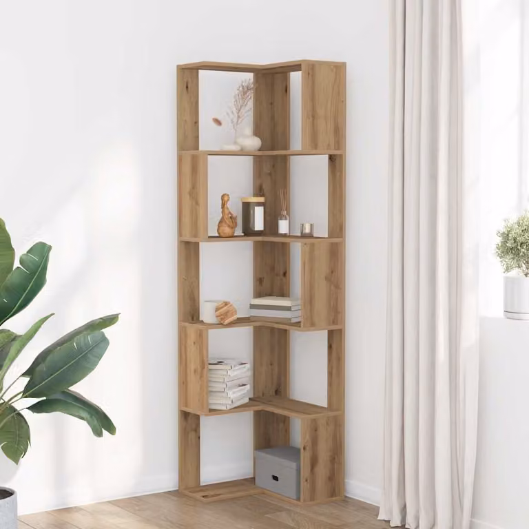 Libreria Angolare vidaXL in Legno Rovere Marrone con 5 Ripiani, L/P/H: 50 x 50 x 179 cm