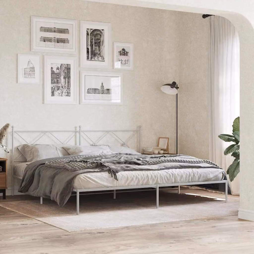 vidaXL Giroletto con Testiera in Metallo Bianco L: 198 cm, P: 207 cm, H: 90,5 cm
