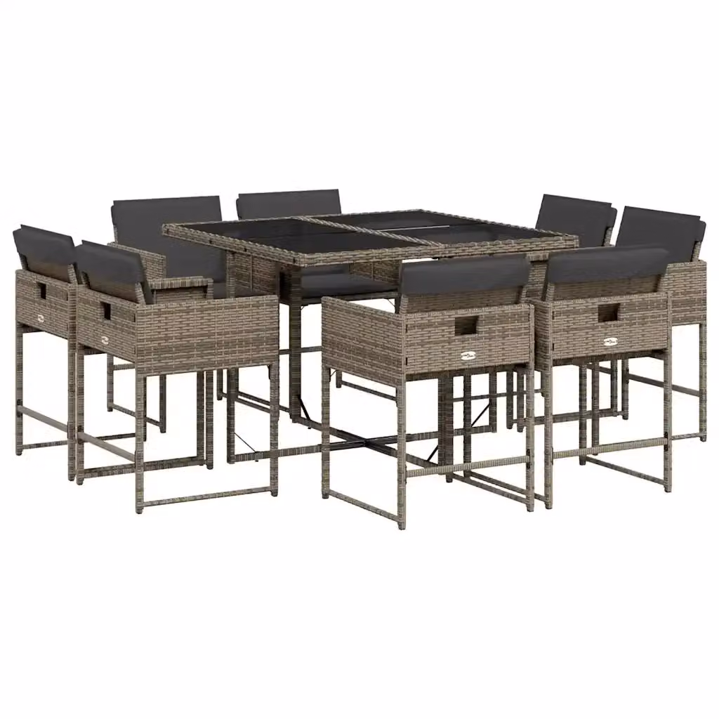vidaXL Set da Pranzo da Giardino 9 pz in Polyrattan e Vetro Grigio – 2