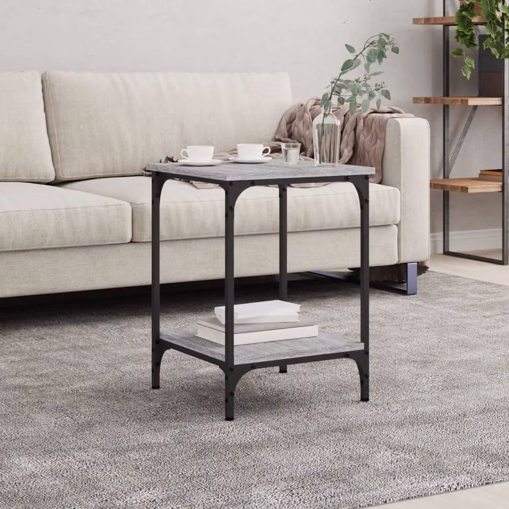 vidaXL Tavolino da Salotto Quadrato in Legno e Metallo Grigio L/P/H: 40 x 40 x 55 cm