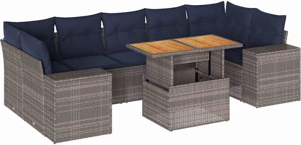 Set Divano da Giardino 8 pz con Cuscini Grigio in Polyrattan