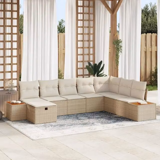 Set Divano da Giardino 9 pz Beige polyrattan 3359658