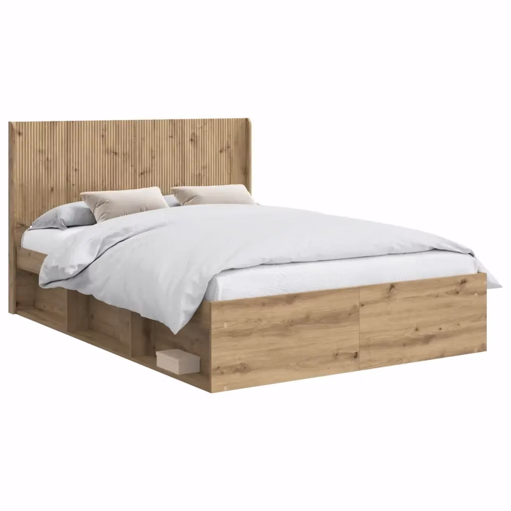 Letto moderno con contenitore e testata vidaXL in legno color rovere, L/P/H: 190 x 140 x 141,5 cm – 2