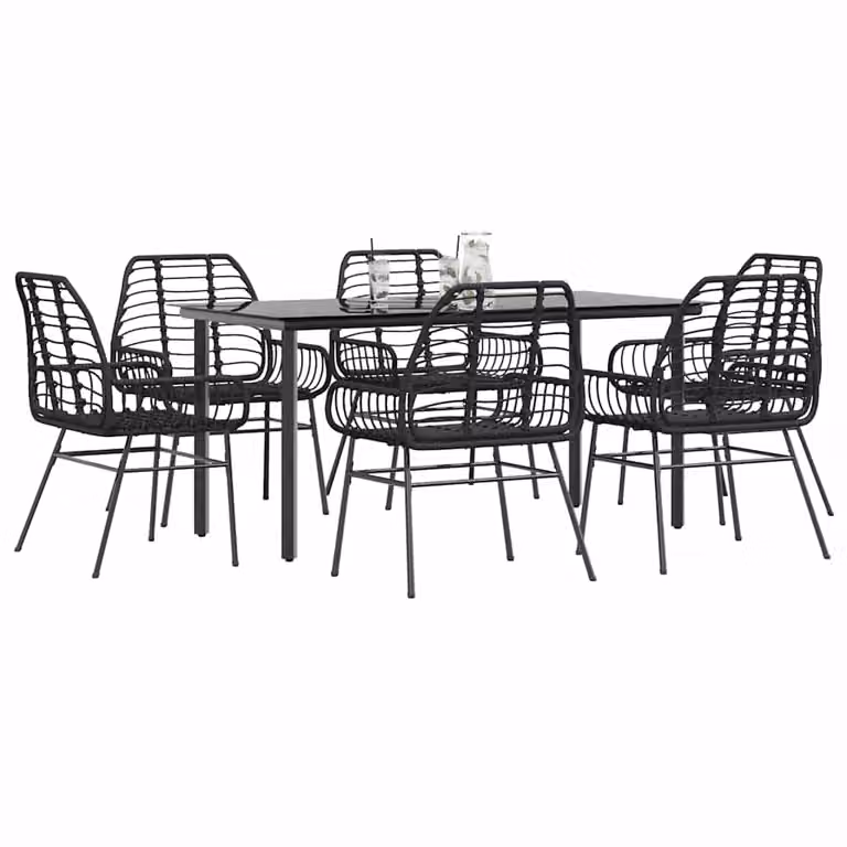 Set Pranzo da Giardino vidaXL in Polyrattan e Vetro Nero, 7 Pezzi