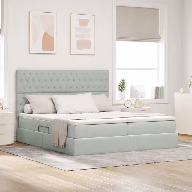 Letto con contenitore e materasso ibrido vidaXL in tessuto grigio con illuminazione LED e porta USB L/P/H: 204 x 200 x 128 cm