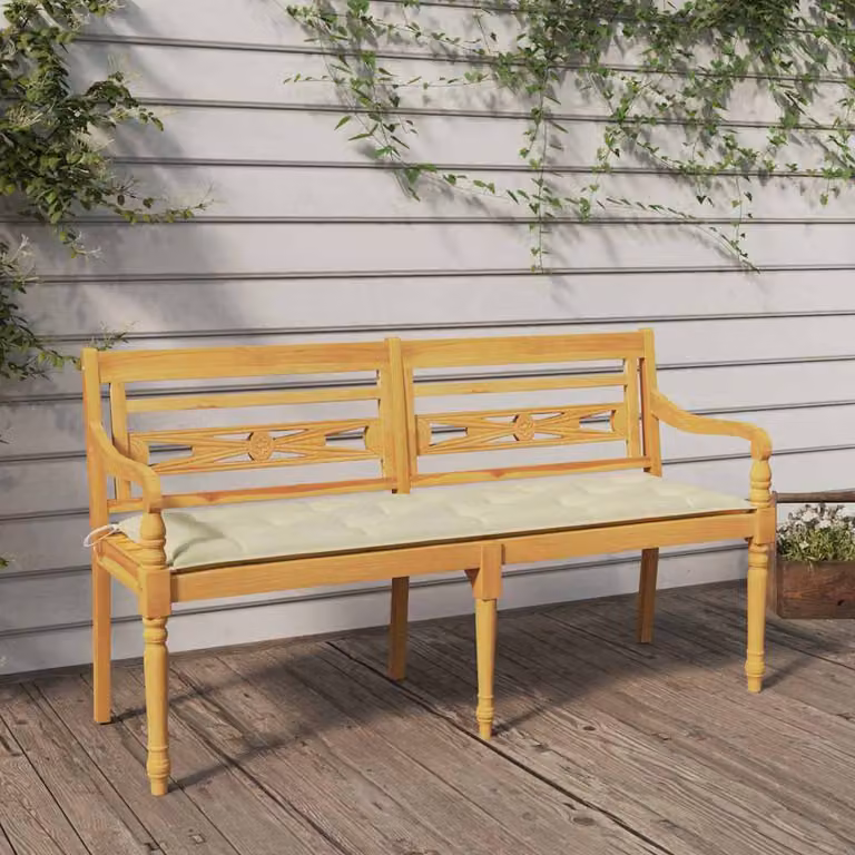 Panchina da giardino Batavia vidaXL in legno massello di teak con cuscini color crema e braccioli, Larghezza: 150 cm
