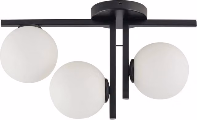 Plafoniera Andy Sigma Lighting con 3 sfere in vetro bianco e struttura nera, attacco G9
