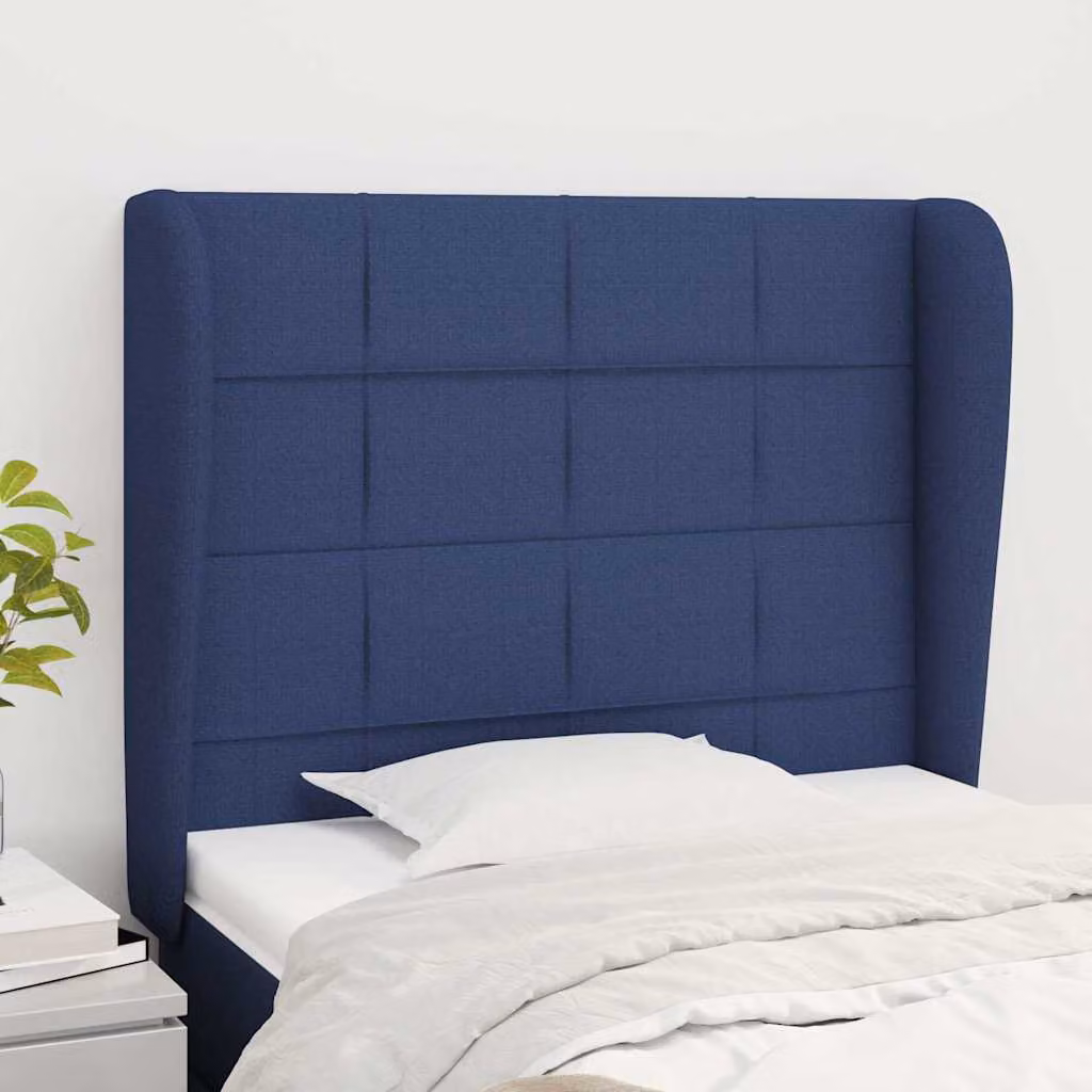 Testiera ad orecchio vidaXL in tessuto blu con struttura in legno e pannello imbottito L: 103 cm, P: 23 cm, H: 118/128 cm