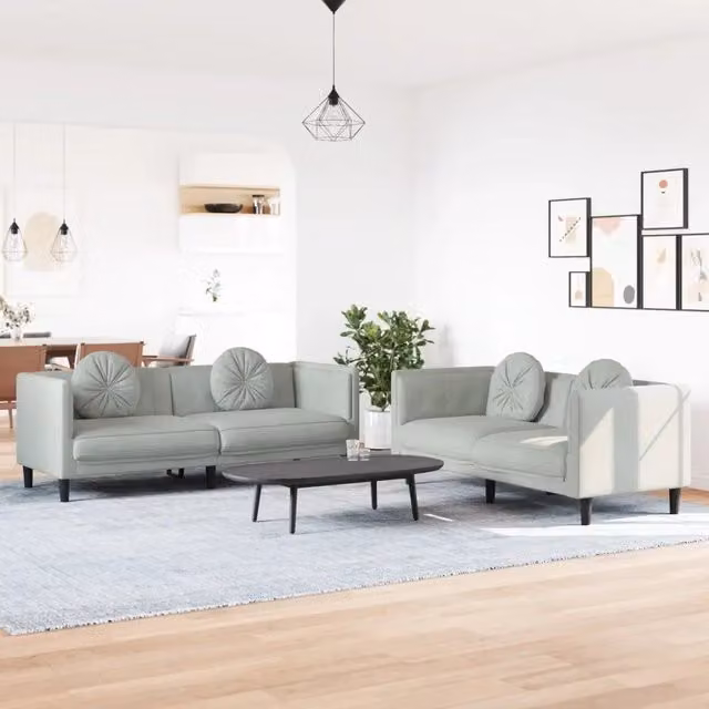 Set di 2 divani moderni vidaXL in velluto grigio con cuscini inclusi per soggiorno